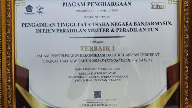 PTTUN Banjarmasin Raih Penghargaan Terbaik Penyelesaian Rekonsiliasi Tercepat Tingkat UAPPA-W Tahun 2025